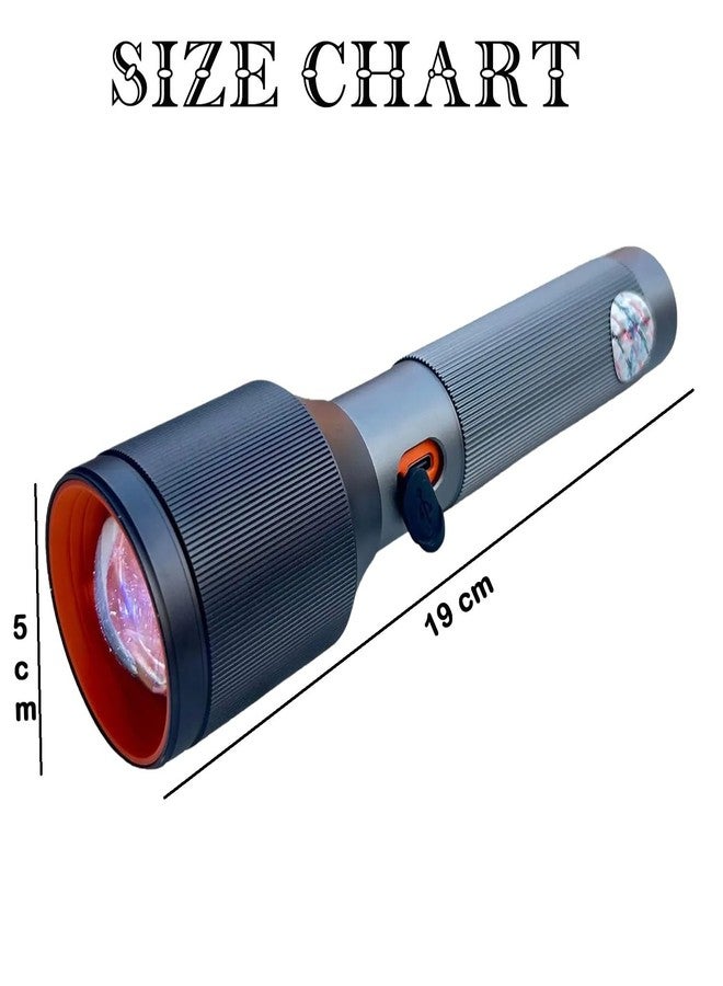 RENMAX Hand Torch Light 100W Zoom Focus Waterproof Rechargeable High/Low/Flash/SOS/Dimmable Light Modes LED Laser Flash Annodised Metal- 1Pc - Image 4